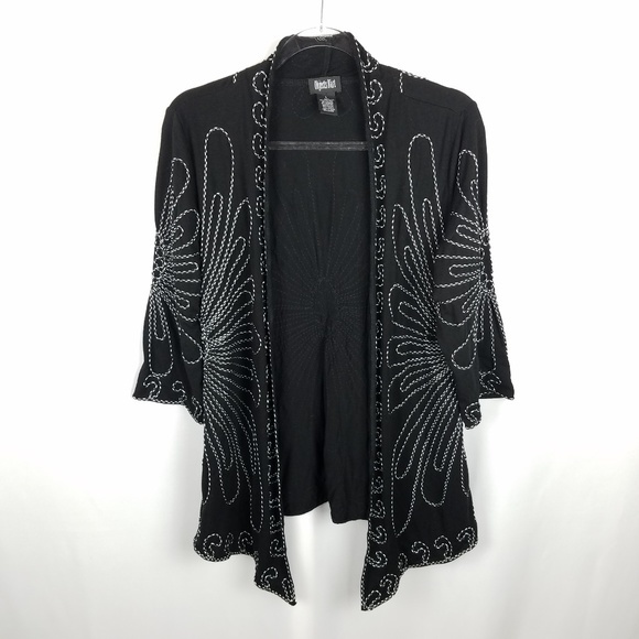 Objects D'art‎ sweater black floral cord design Lge - Picture 1 of 6